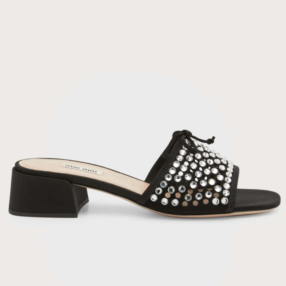 Miu Miu Ciabatte Strass Perforated Block-Heel Slide Sandals